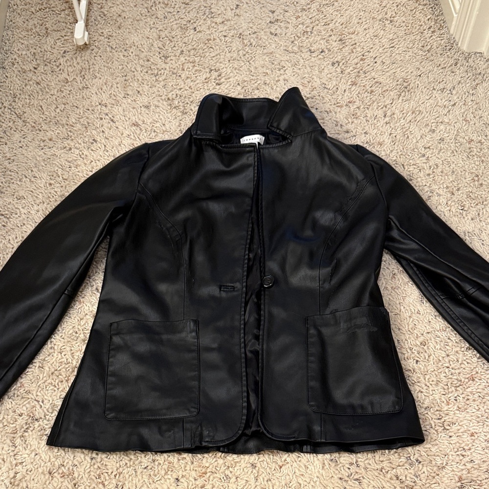 Topshop Black Leather Jacket/Button Down